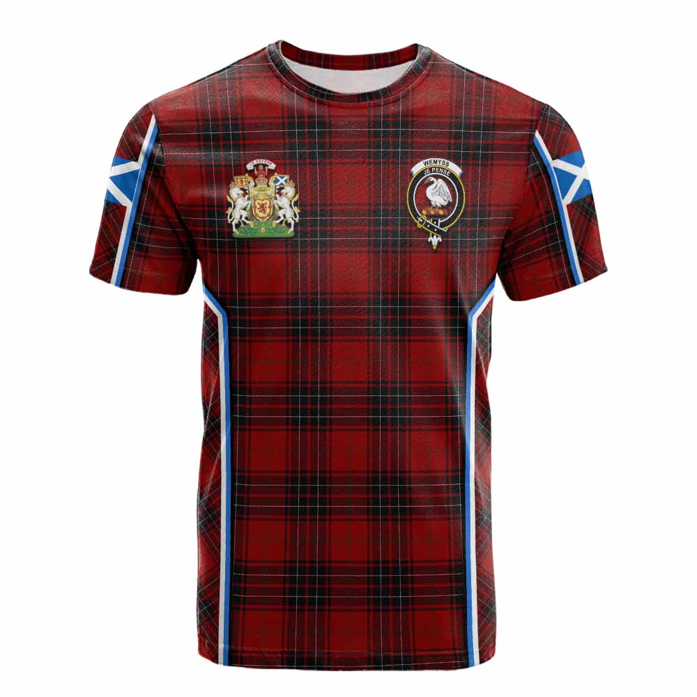 Wemyss Tartan Crest Cotton T-shirt Scotland Coat of Arm Flag Style - Tartan Vibes Clothing