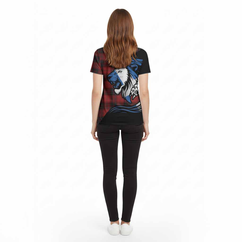 Wemyss Tartan Crest Cotton T-shirt Scottish Golden Lions Wave Flow