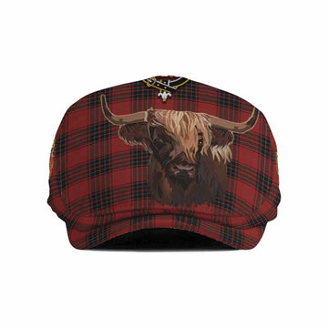 Wemyss Tartan Crest Flat Cap, Jeff Cap Scotland Heilan Coo Tartan Seamless Style
