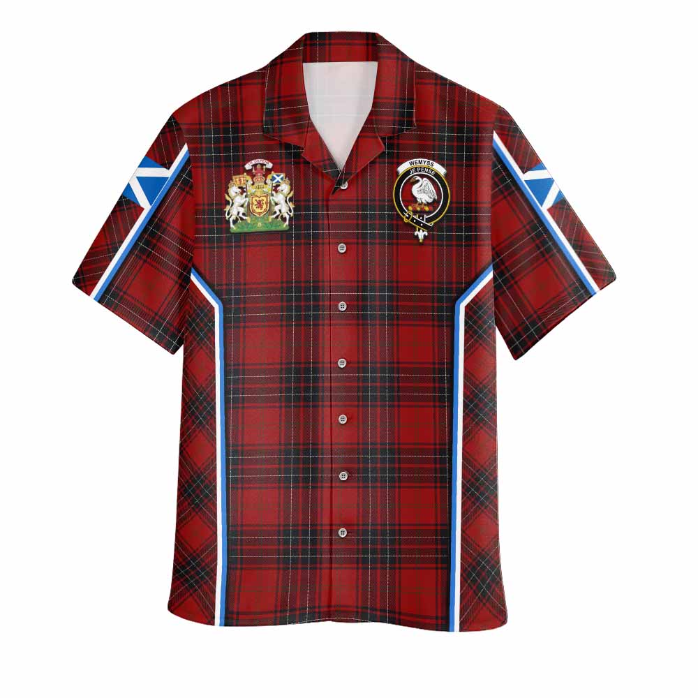 Wemyss Tartan Crest Hawaiian Shirt Scotland Coat of Arm Flag Style - Tartan Vibes Clothing