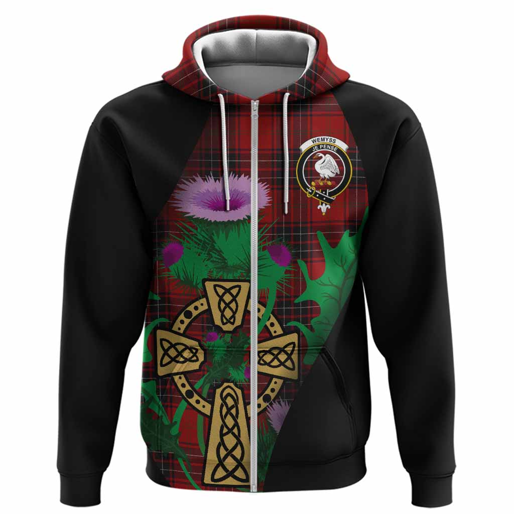 Wemyss Tartan Crest Hoodie Celtic Cross Thistle Flowers