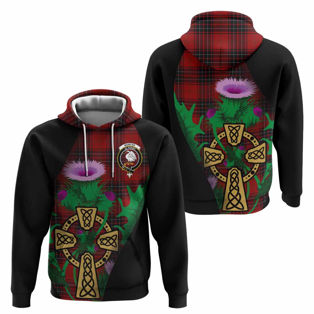 Wemyss Tartan Crest Hoodie Celtic Cross Thistle Flowers