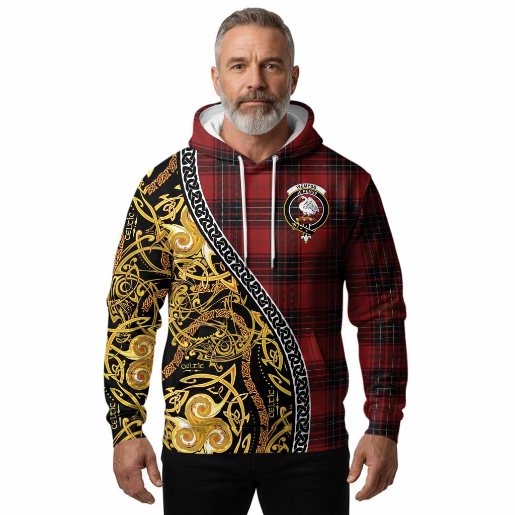 Wemyss Tartan Crest Hoodie Celtic Knot and Triple Trickle Spiral Symbols