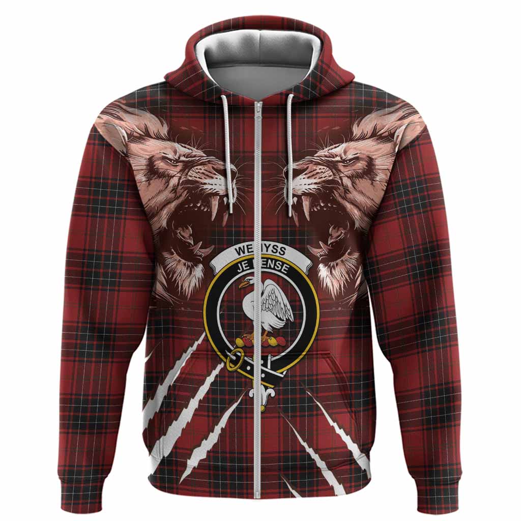 Wemyss Tartan Crest Hoodie Ferocious Lion Style