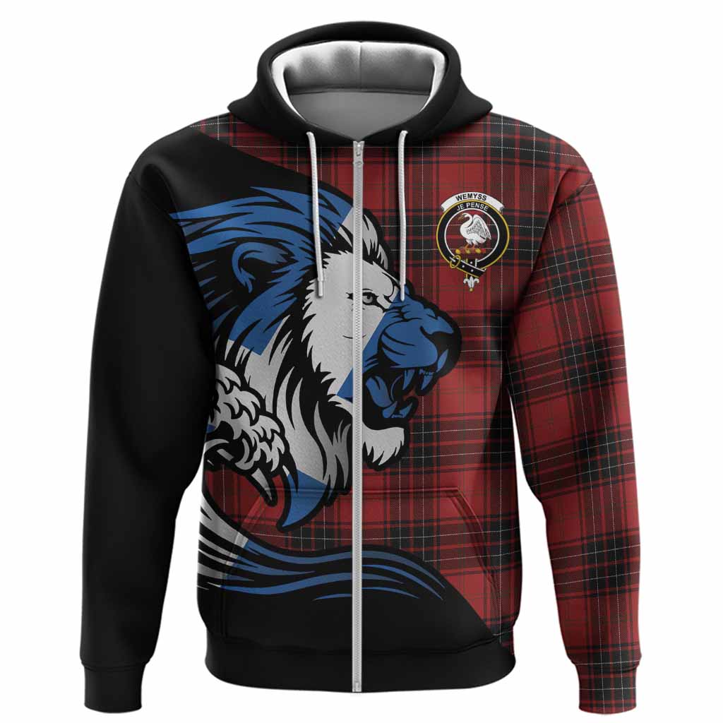Wemyss Tartan Crest Hoodie Scottish Golden Lions Wave Flow