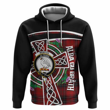 Wemyss Tartan Crest Hoodie Scottish Thistle Celtic Cross Alba Gu Brath