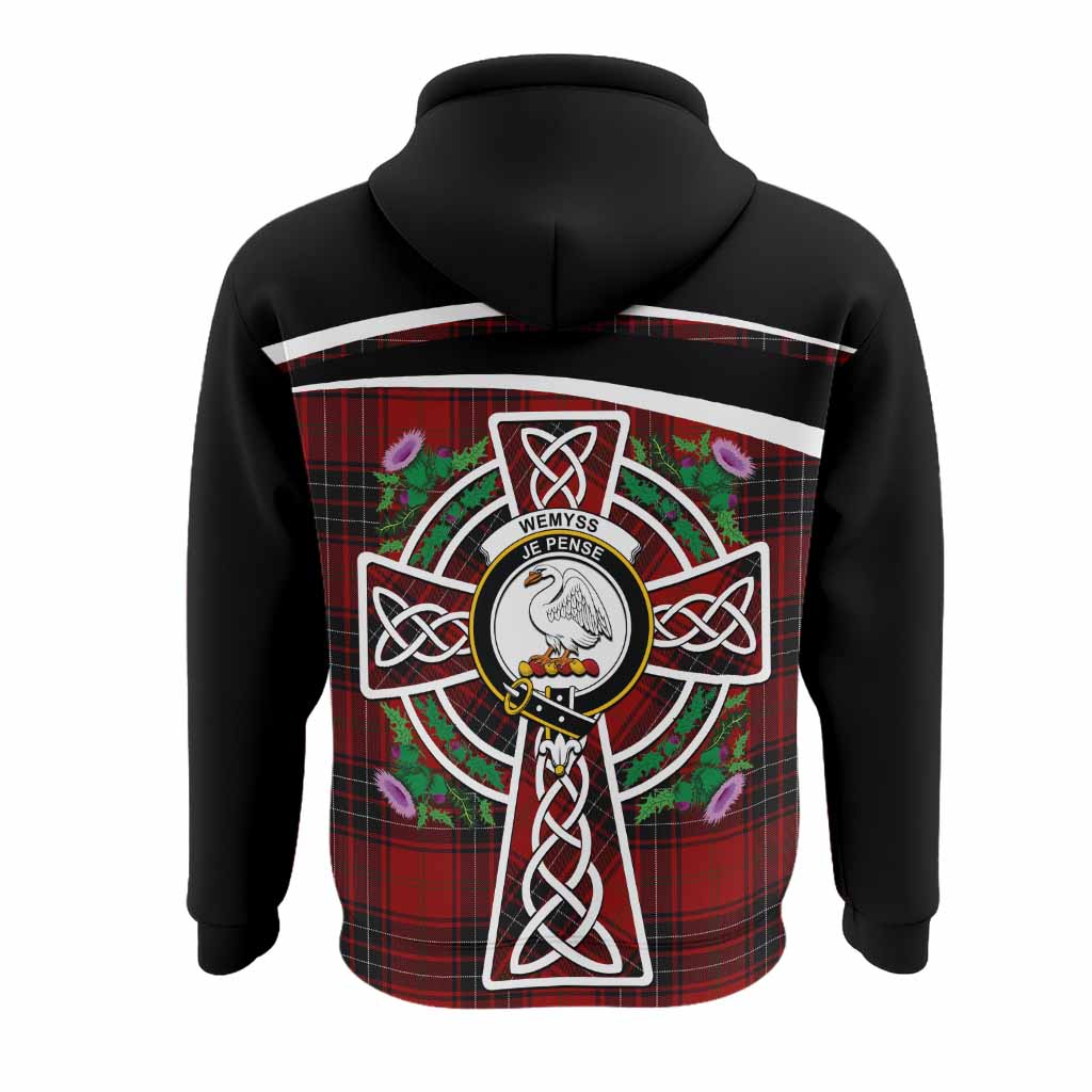 Wemyss Tartan Crest Hoodie Scottish Thistle Celtic Cross Alba Gu Brath