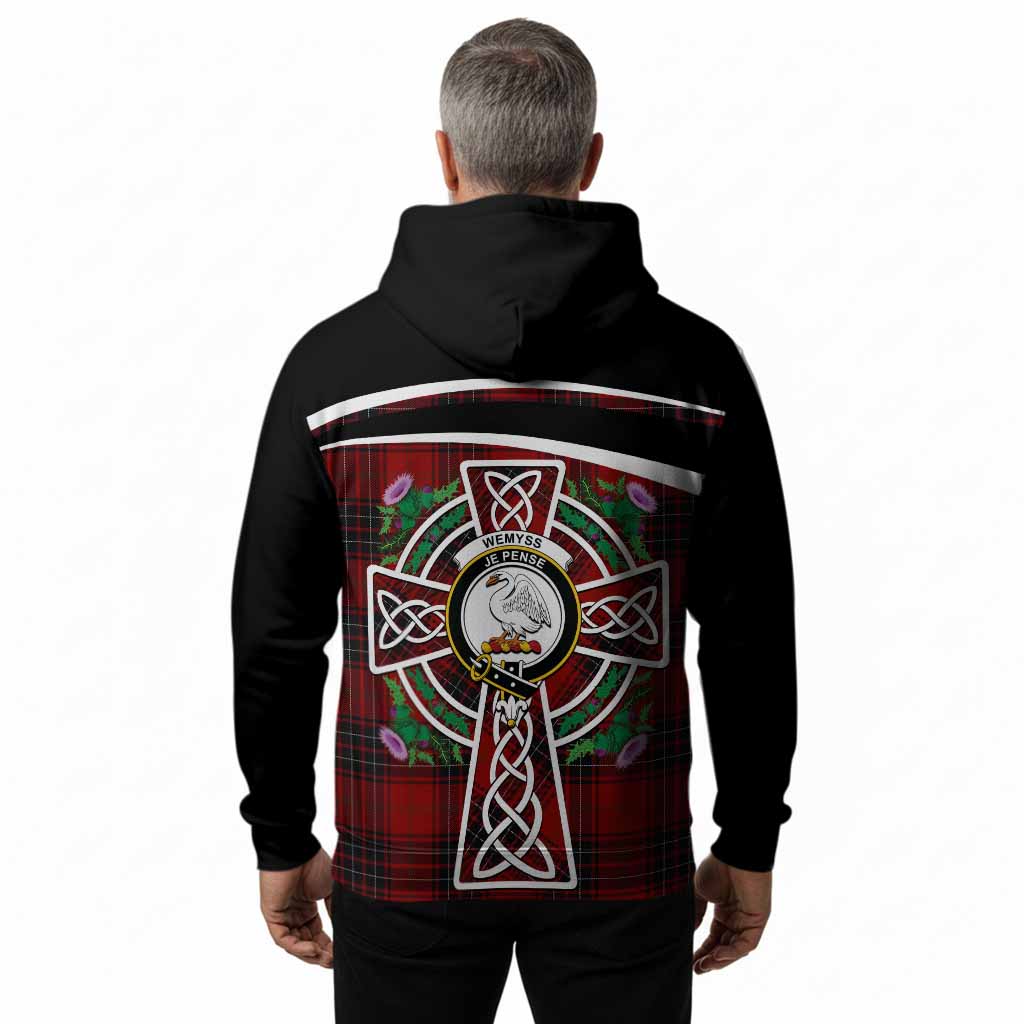 Wemyss Tartan Crest Hoodie Scottish Thistle Celtic Cross Alba Gu Brath