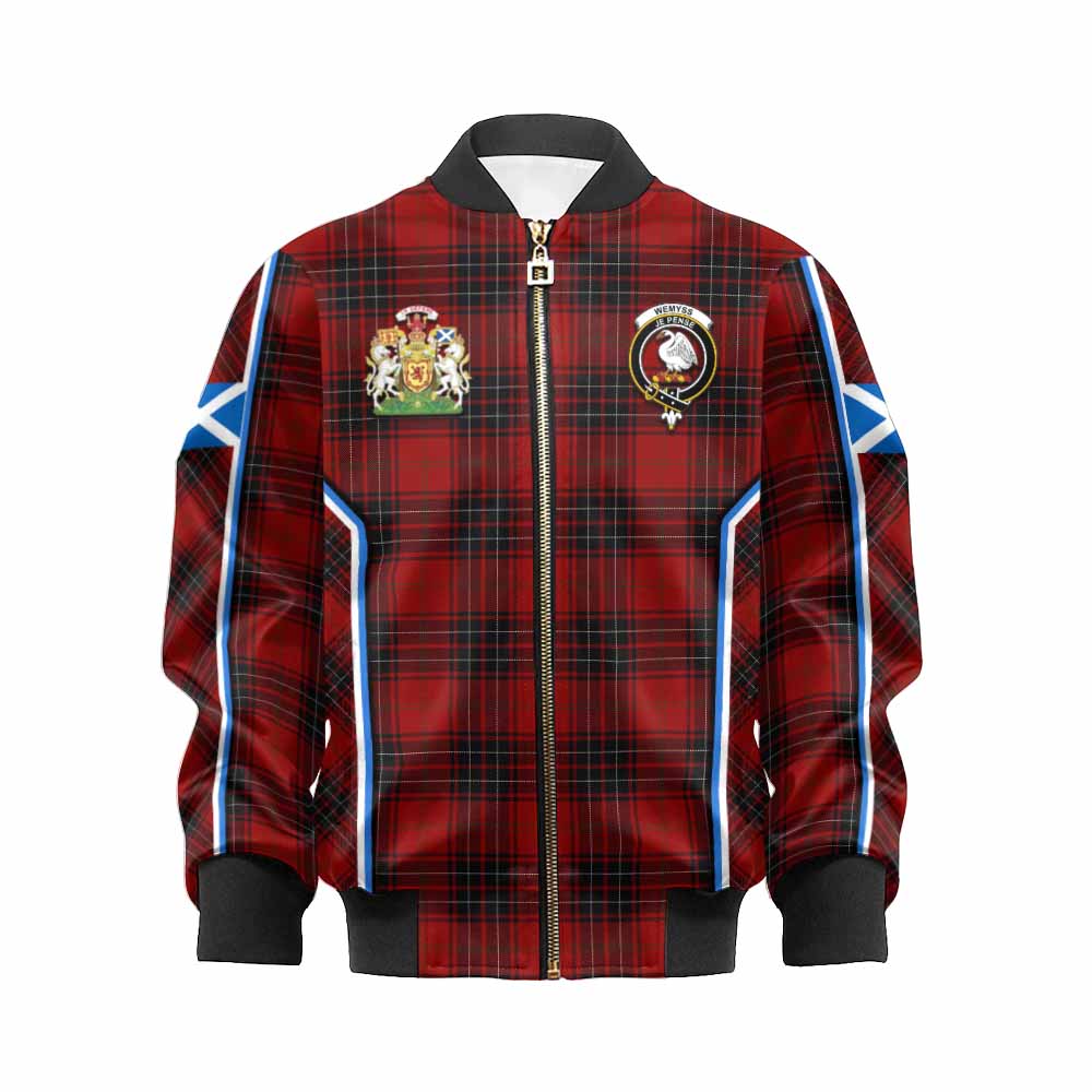 Wemyss Tartan Crest Kid Bomber Jacket Scotland Coat of Arm Flag Style - Tartan Vibes Clothing