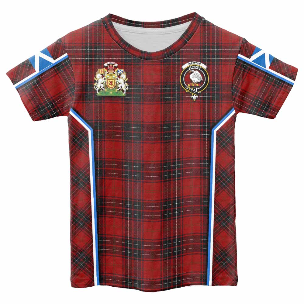 Wemyss Tartan Crest Kid T-shirt Scotland Coat of Arm Flag Style - Tartan Vibes Clothing