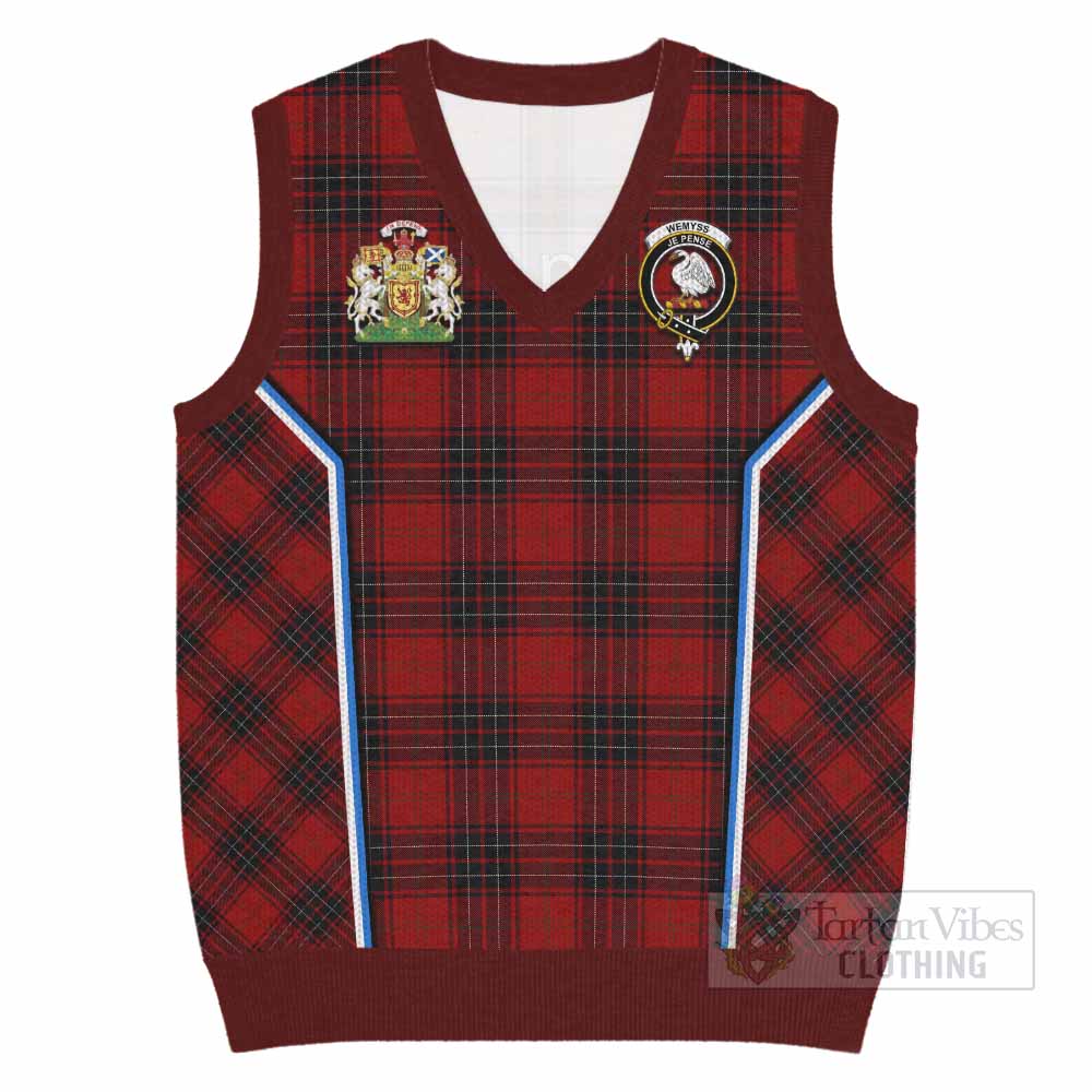 Wemyss Tartan Crest Knitted V-Neck Vest Scotland Coat of Arm Flag Style - Tartan Vibes Clothing