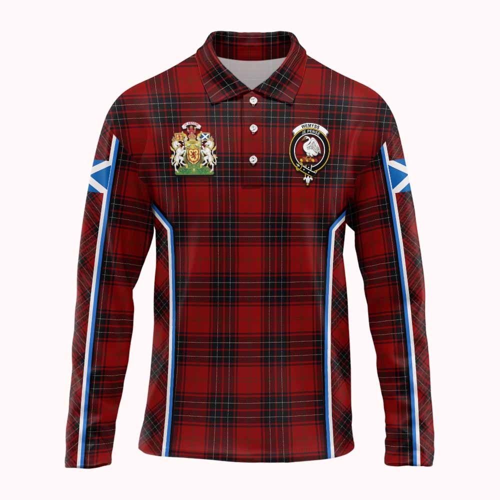 Wemyss Tartan Crest Long Sleeve Polo Shirt Scotland Coat of Arm Flag Style - Tartan Vibes Clothing