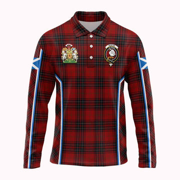 Wemyss Tartan Crest Long Sleeve Polo Shirt Scotland Coat of Arm Flag Style