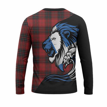 Wemyss Tartan Crest Long Sleeve T-Shirt Scottish Golden Lions Wave Flow