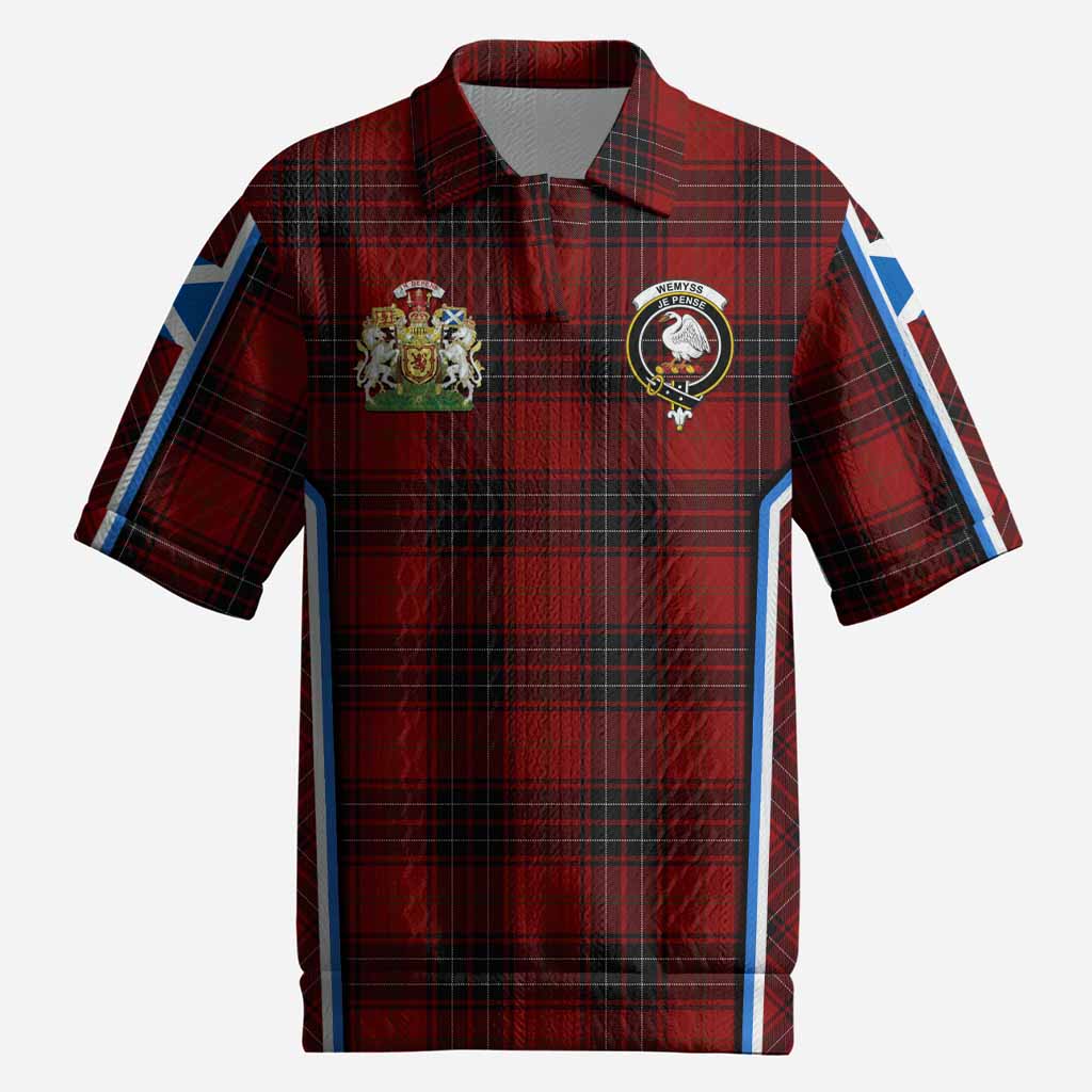 Wemyss Tartan Crest Men’s Polo Sweater Top Scotland Coat of Arm Flag Style