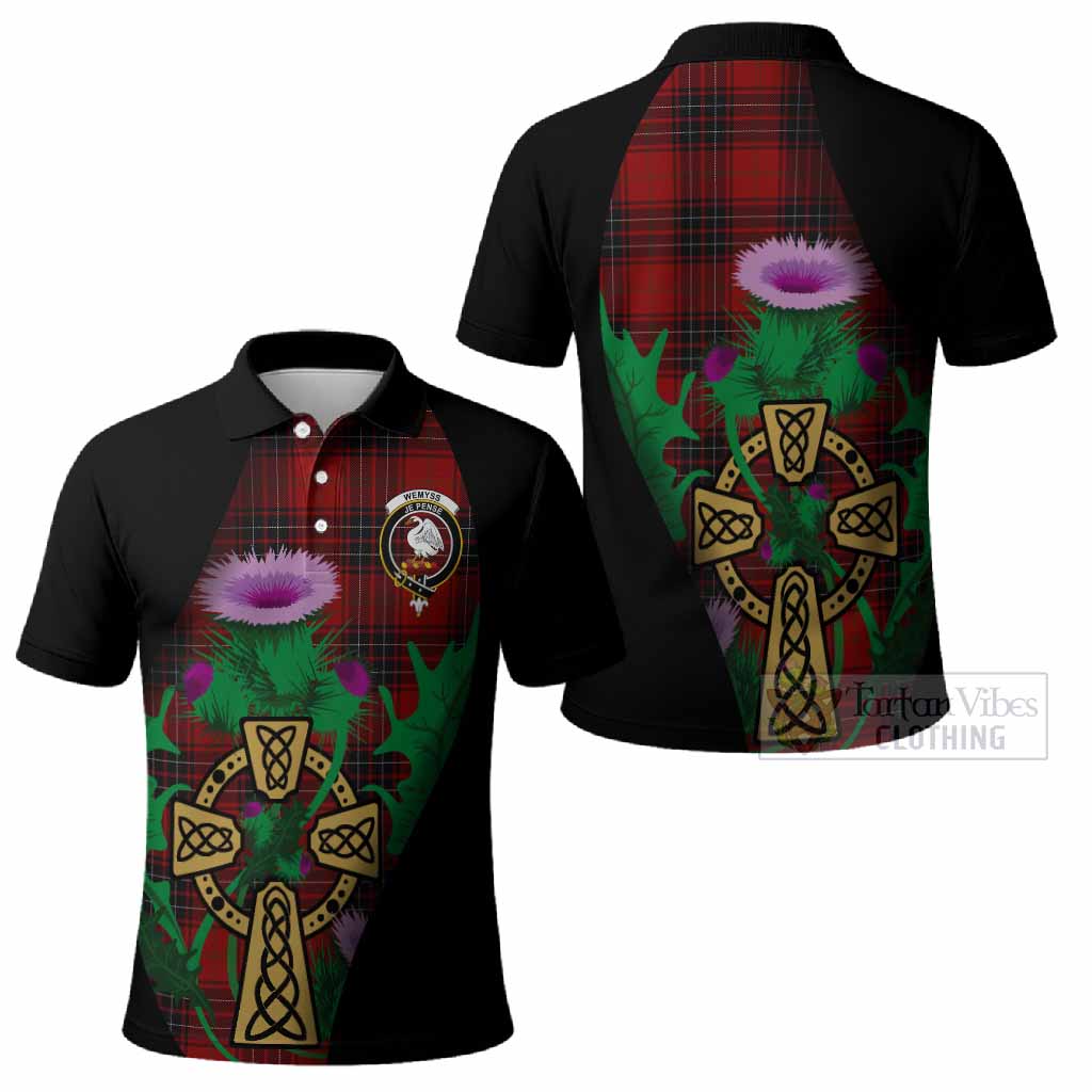 Wemyss Tartan Crest Polo Shirt Celtic Cross Thistle Flowers