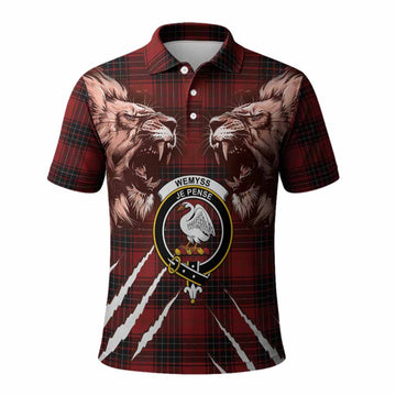 Wemyss Tartan Crest Polo Shirt Ferocious Lion Style