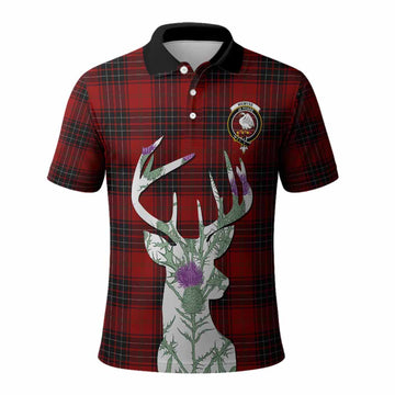 Wemyss Tartan Crest Polo Shirt Scottish Stag Thistle Floral Art