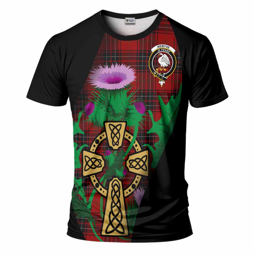 Wemyss Tartan Crest T-Shirt Celtic Cross Thistle Flowers
