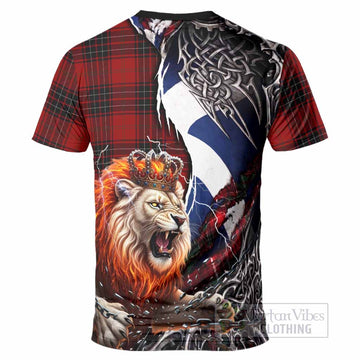 Wemyss Tartan Crest T-Shirt Heritage Flag Grunge Celtic Knot and Lion Rampant