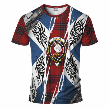 Wemyss Tartan Crest T-Shirt Scotland Flag Ripped Tribal Design