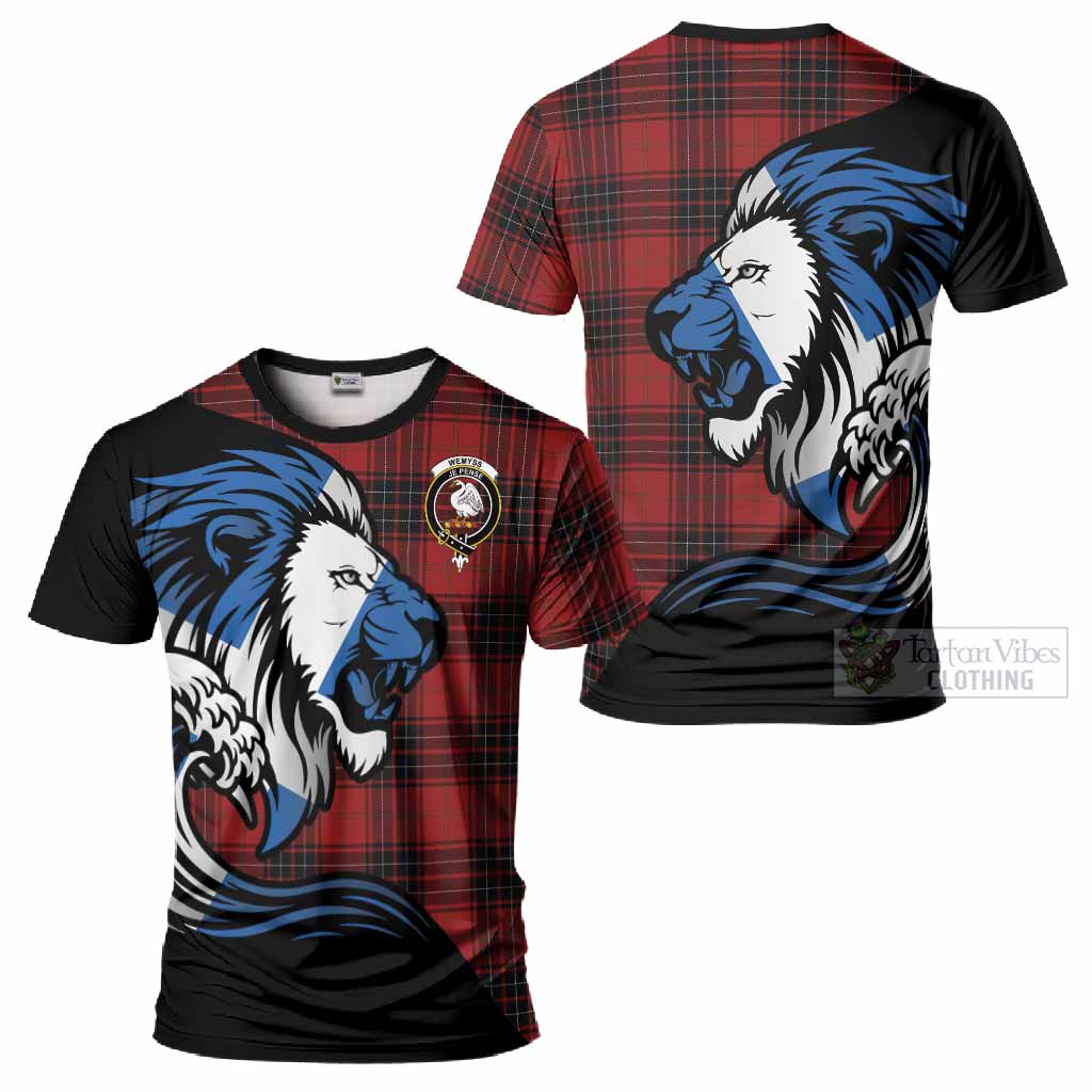 Wemyss Tartan Crest T-Shirt Scottish Golden Lions Wave Flow