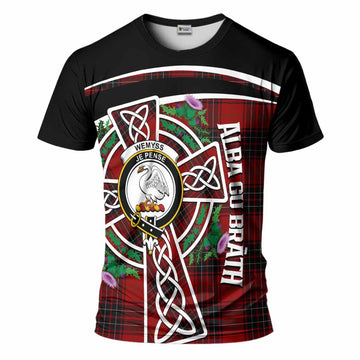 Wemyss Tartan Crest T-Shirt Scottish Thistle Celtic Cross Alba Gu Brath