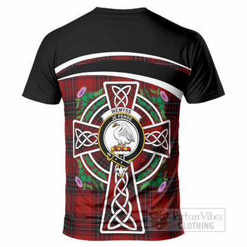 Wemyss Tartan Crest T-Shirt Scottish Thistle Celtic Cross Alba Gu Brath