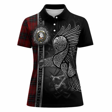 Wemyss Tartan Crest Women Polo Shirt Norse Mythology Viking Odin Crow Tattoo