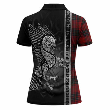 Wemyss Tartan Crest Women Polo Shirt Norse Mythology Viking Odin Crow Tattoo