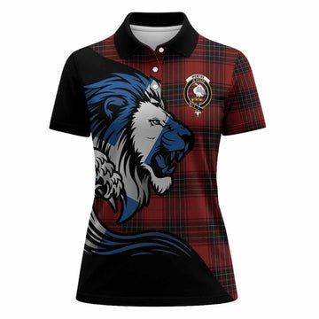 Wemyss Tartan Crest Women Polo Shirt Scottish Golden Lions Wave Flow
