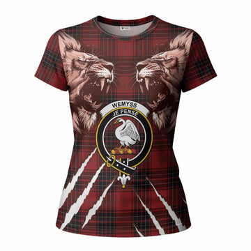 Wemyss Tartan Crest Women T shirt Ferocious Lion Style