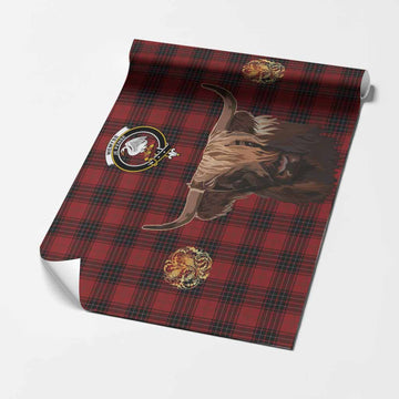Wemyss Tartan Crest Wrapping Paper Scotland Heilan Coo Tartan Seamless Style