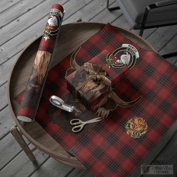 Wemyss Tartan Crest Wrapping Paper Scotland Heilan Coo Tartan Seamless Style