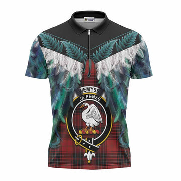 Wemyss Tartan Crest Zipper Polo Shirt New Zealand Maori Korowai Cloak