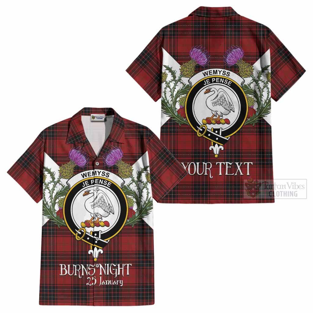 Wemyss Tartan Family Crest Cotton Hawaiian Shirt Scottish Burns Night Thistle Floral