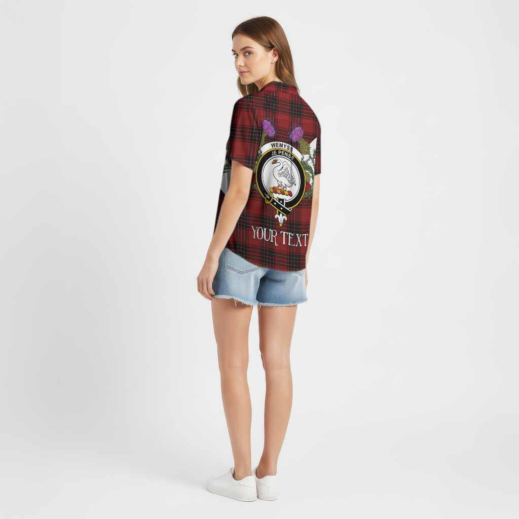 Wemyss Tartan Family Crest Cotton Hawaiian Shirt Scottish Burns Night Thistle Floral