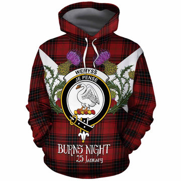 Wemyss Tartan Family Crest Cotton Hoodie Scottish Burns Night Thistle Floral