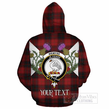 Wemyss Tartan Family Crest Cotton Hoodie Scottish Burns Night Thistle Floral