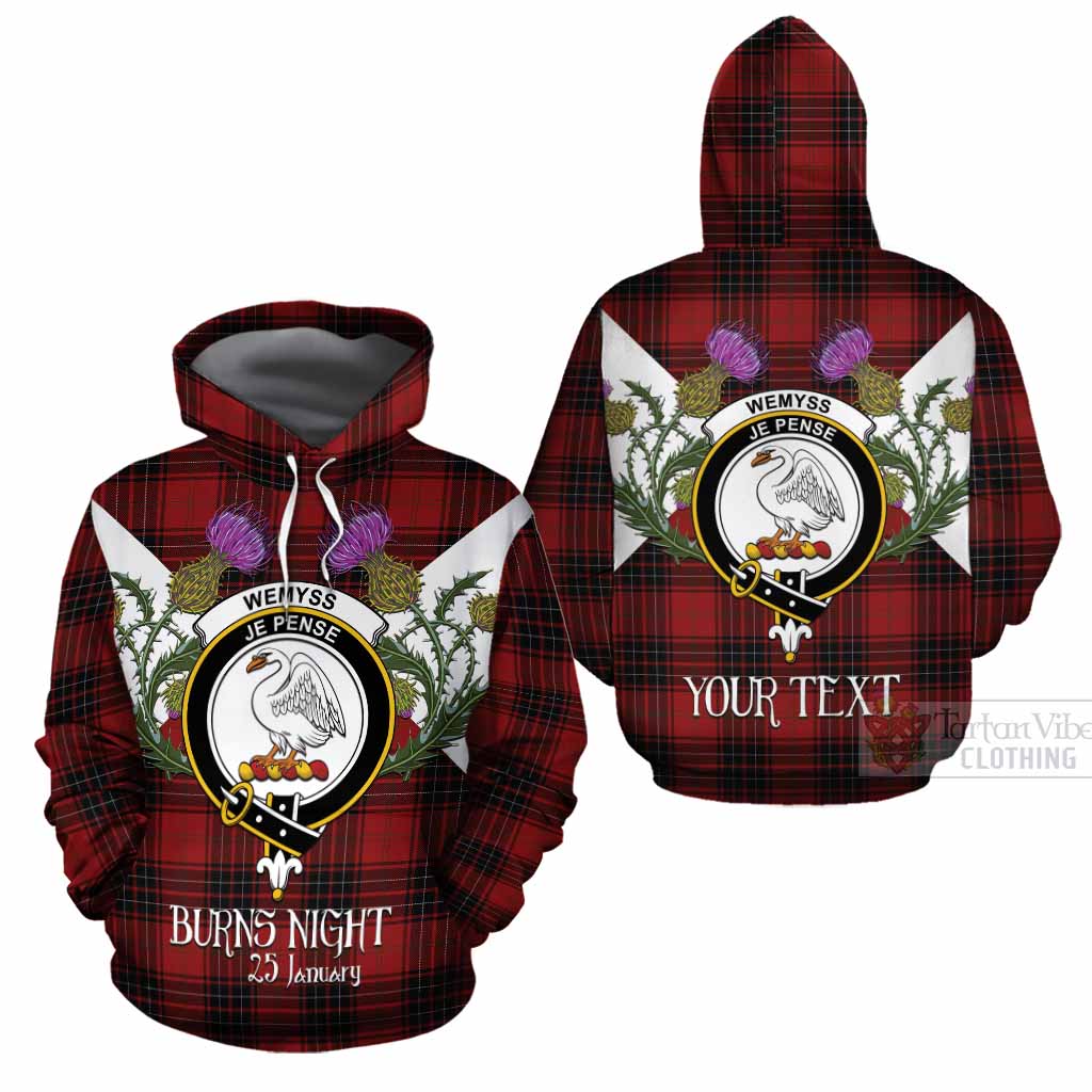 Wemyss Tartan Family Crest Cotton Hoodie Scottish Burns Night Thistle Floral