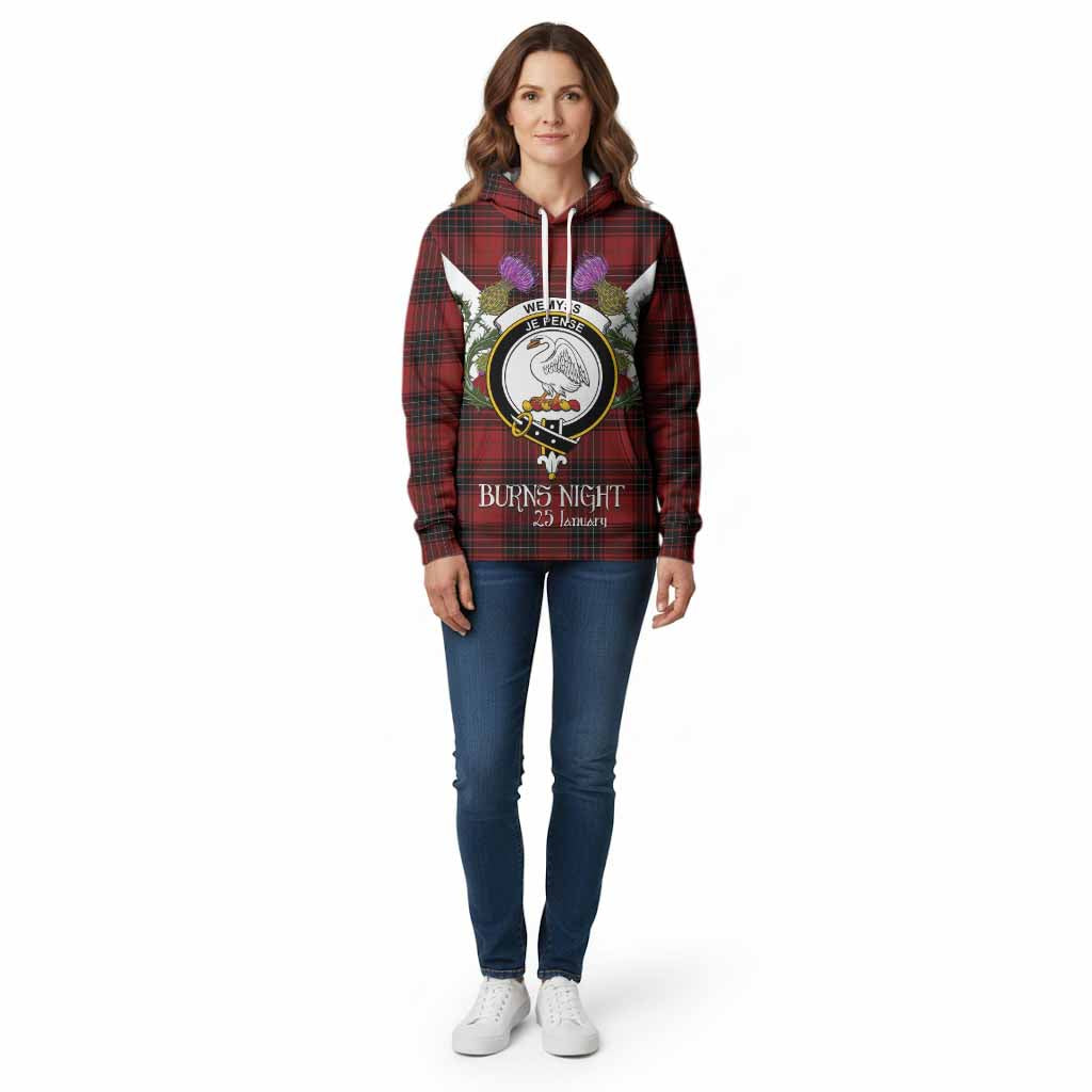 Wemyss Tartan Family Crest Cotton Hoodie Scottish Burns Night Thistle Floral