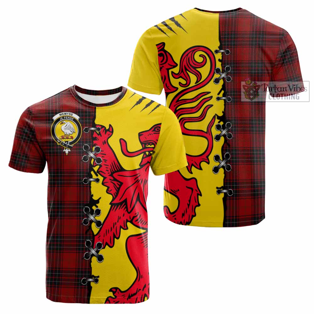 Wemyss Tartan Family Crest Cotton T-shirt Lion Rampant Honor - Tartan Vibes Clothing