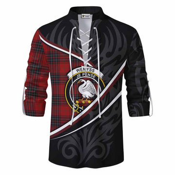 Wemyss Tartan Family Crest Ghillie Kilt Shirt Celtic Scottish Thistle Floral - Tartan Vibes Clothing