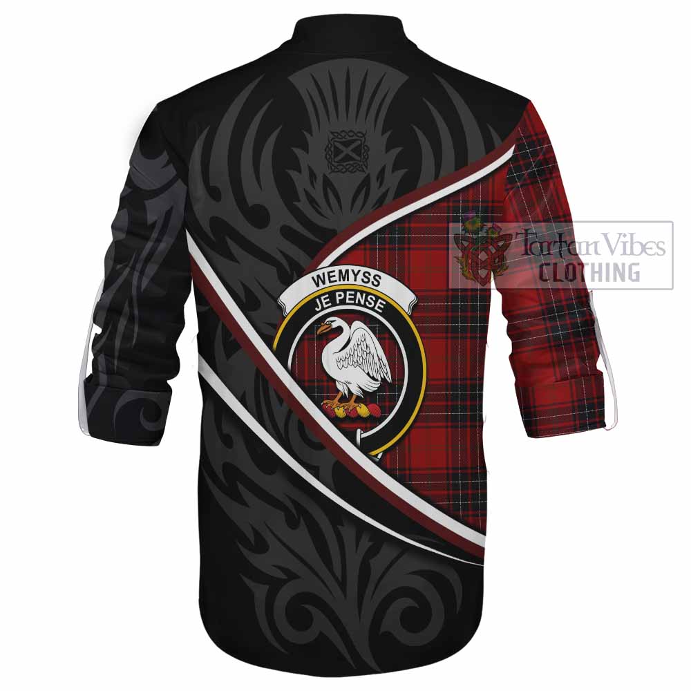 Wemyss Tartan Family Crest Ghillie Kilt Shirt Celtic Scottish Thistle Floral - Tartan Vibes Clothing