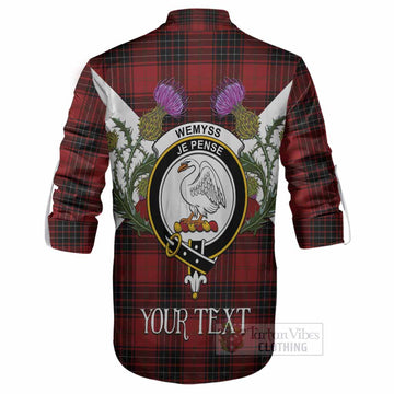 Wemyss Tartan Family Crest Ghillie Shirt Scottish Burns Night Thistle Floral