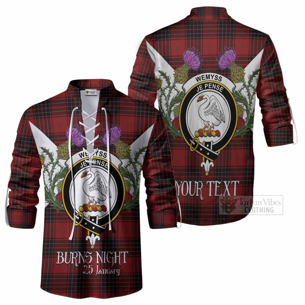 Wemyss Tartan Family Crest Ghillie Shirt Scottish Burns Night Thistle Floral