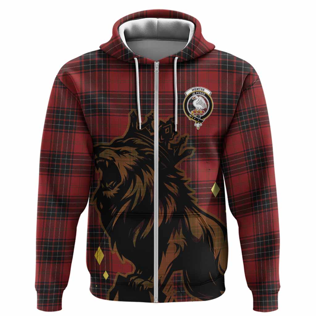 Wemyss Tartan Family Crest Hoodie Crowned Lion Roaring