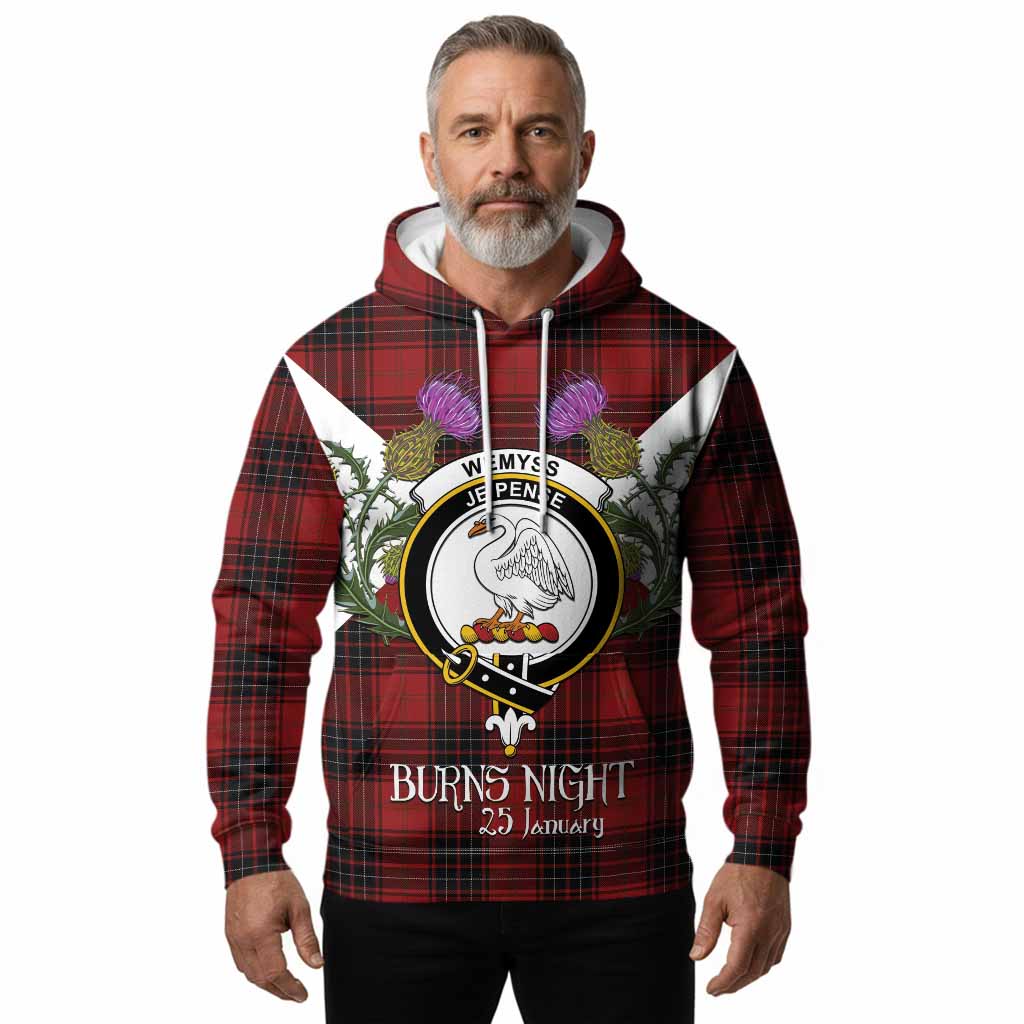 Wemyss Tartan Family Crest Hoodie Scottish Burns Night Thistle Floral