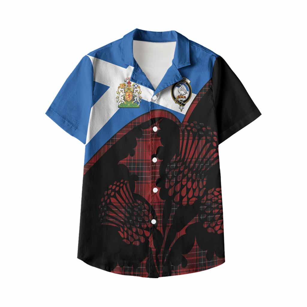 Wemyss Tartan Family Crest Kid Hawaiian Shirt Scotland Thistle Floral Flag Style