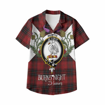Wemyss Tartan Family Crest Kid Hawaiian Shirt Scottish Burns Night Thistle Floral